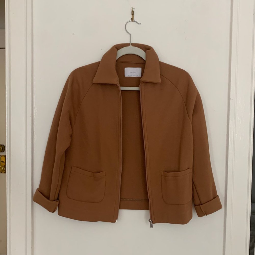 Oak + Fort Camel Cropped Zip Jacket